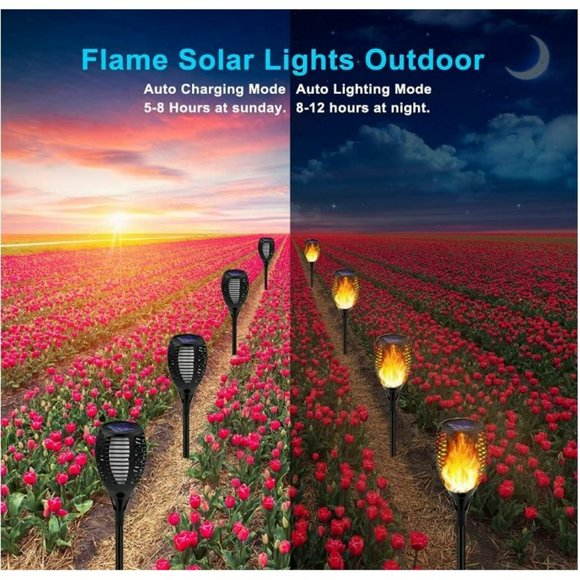 Solar Lights Outdoor Decorative, Pack of 6 Ultra-Lager Solar Torch Light with Fl - Picture 2 of 7
